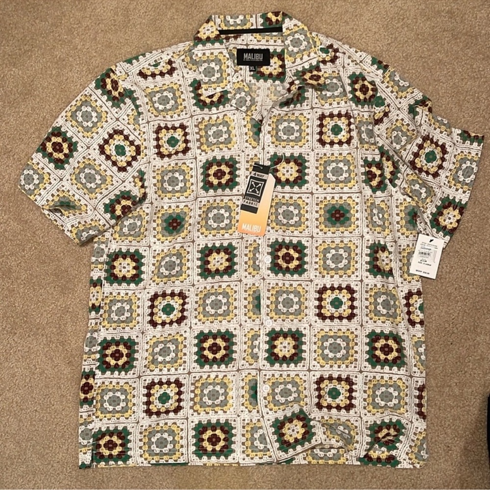 Malibu Green and Brown Casual Button Down Shirt from Macys